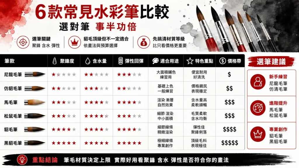 6款水彩筆推薦：從筆尖開叉到含水量不夠，畫友最容易踩雷的地方一次拆解