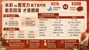 壓克力顏料跟水彩一樣嗎?乾了之後的差異,才是關鍵 3 壓克力顏料跟水彩一樣嗎?乾了之後的差異,才是關鍵