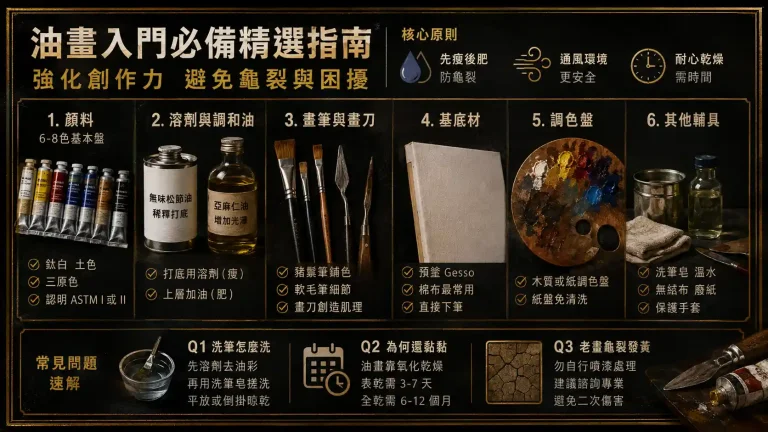 【油畫入門指南】新手第一套工具怎麼買？調色、選筆到防龜裂實作全解析