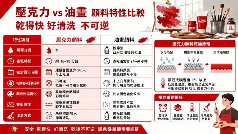 壓克力顏料特性完全解析：畫友最容易誤判的乾燥與稀釋眉角