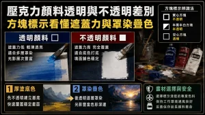 壓克力顏料透明與不透明差別在哪?教你用方塊標示看懂遮蓋力與罩染疊色 6 壓克力顏料透明與不透明差別在哪?教你用方塊標示看懂遮蓋力與罩染疊色