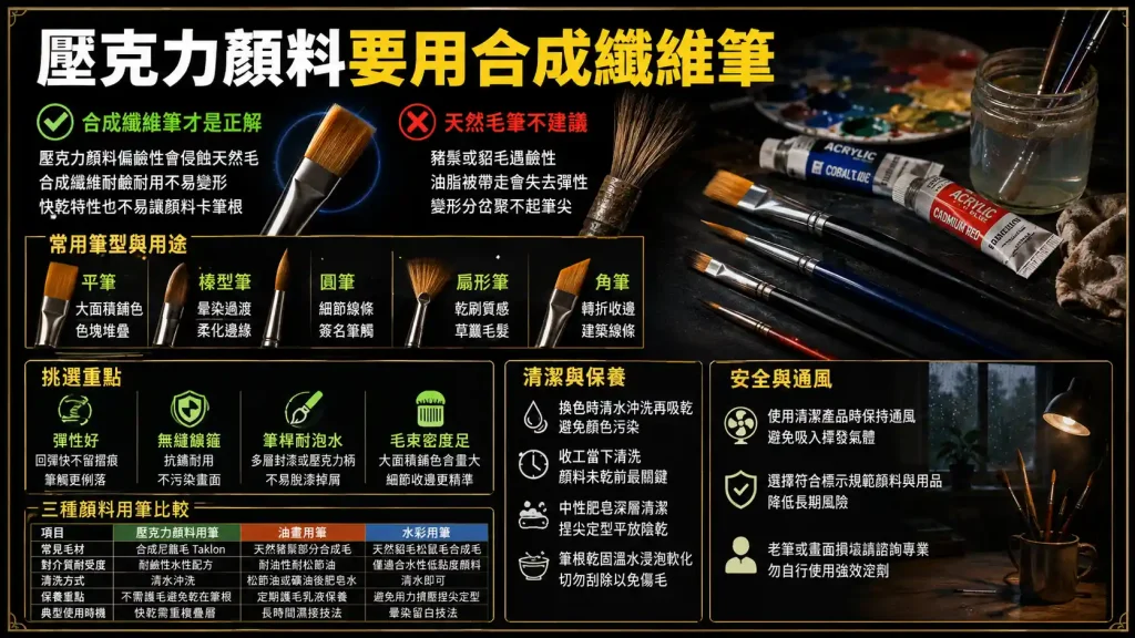 壓克力顏料要用什麼筆？合成纖維筆才是正解