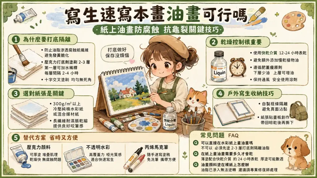 寫生速寫本畫油畫可行嗎？紙上油畫防腐蝕、抗龜裂的關鍵技巧拆解