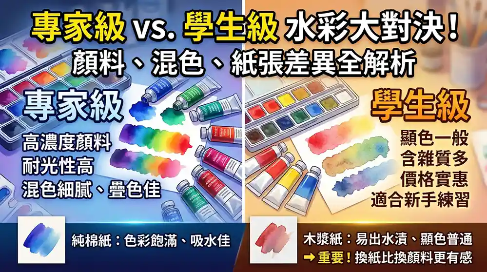 專家級水彩和學生級水彩差在哪？實測比較與品牌攻略