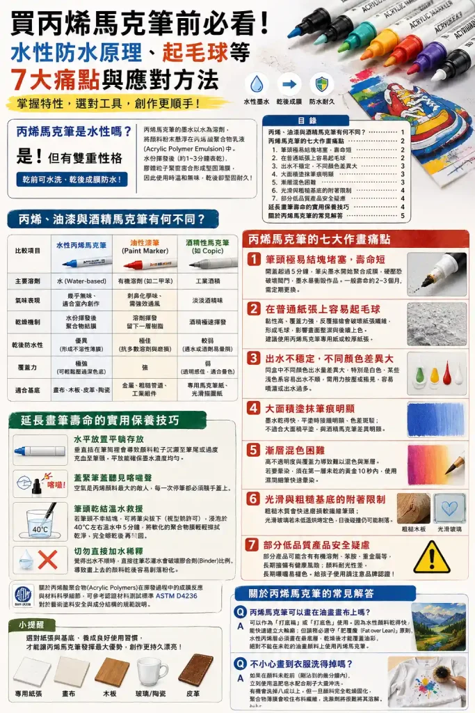 買丙烯馬克筆前必看:水性防水原理、起毛球等 7 大痛點與應對方法 2 買丙烯馬克筆前必看:水性防水原理、起毛球等 7 大痛點與應對方法
