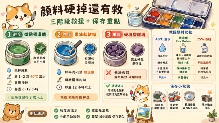 顏料硬掉還有救嗎？壓克力與數字油畫顏料乾涸救援實務