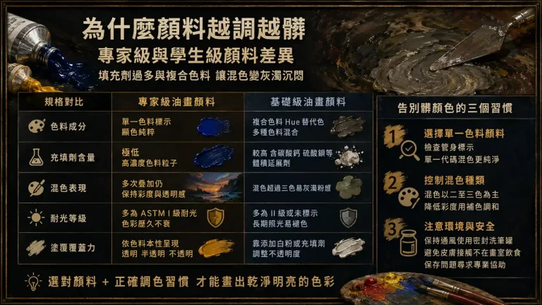 為什麼顏料越調越髒？從「專家級」與「學生級」顏料差異找出混色敗筆